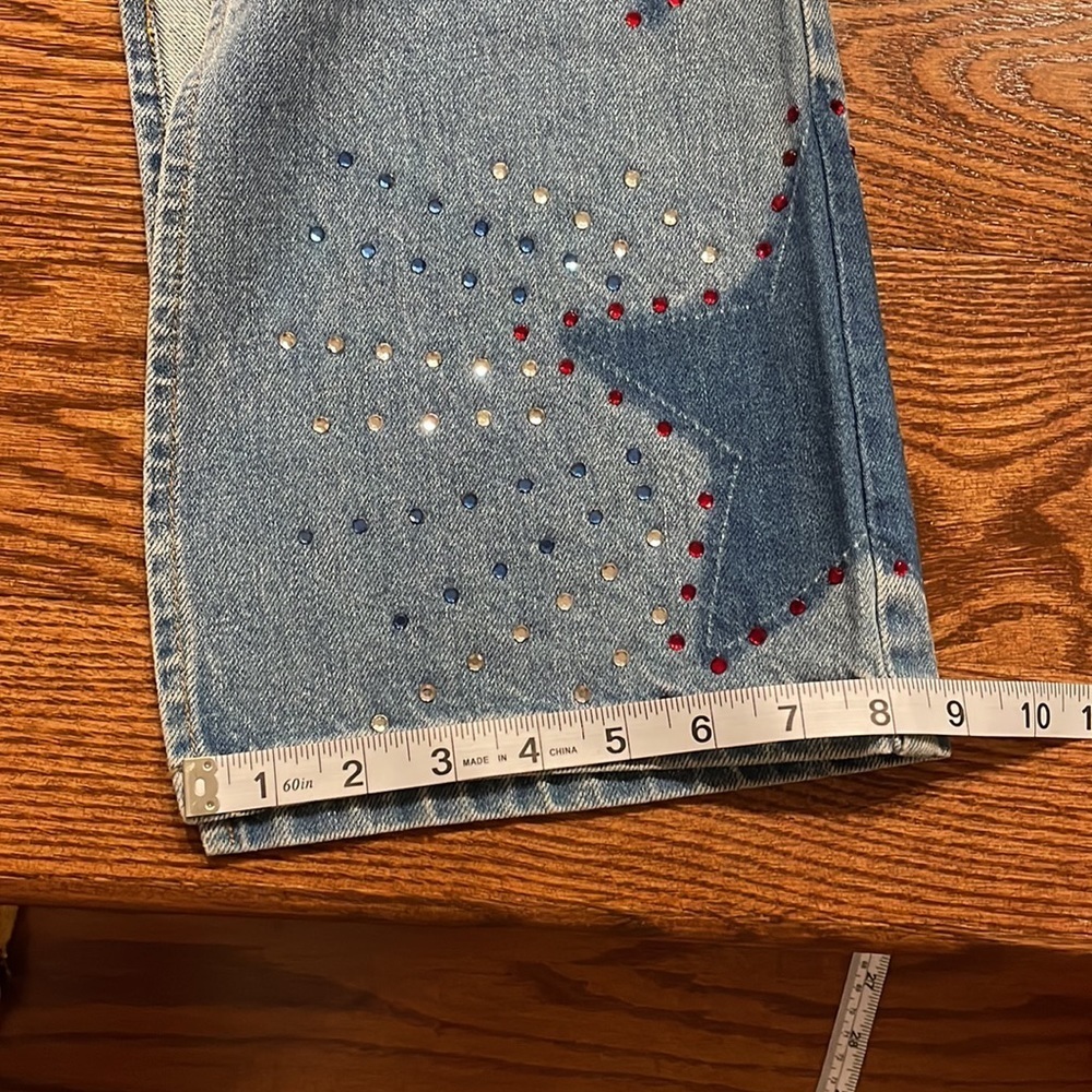 NWT TOMMY JEANS VINTAGE woman’s Star dazzle rhinestone flare  jeans high slits 9 - Picture 15 of 17